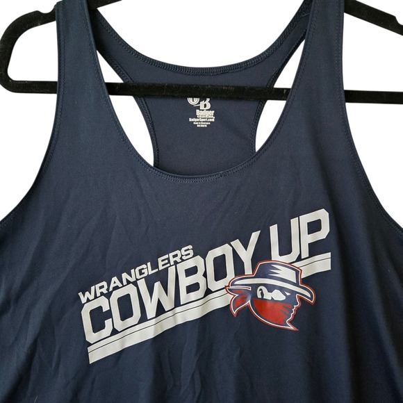 Badger Sport Tops - Badger Sport Wranglers Cowboy Up Navy Blue Racerback Tank Top Ladies Large